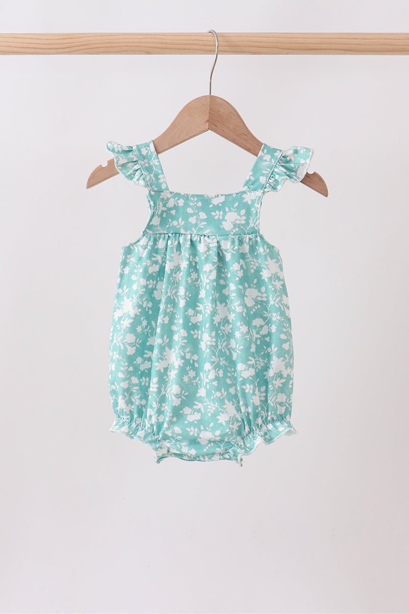 Sage Floral Smocked Bubble - Abbies Place