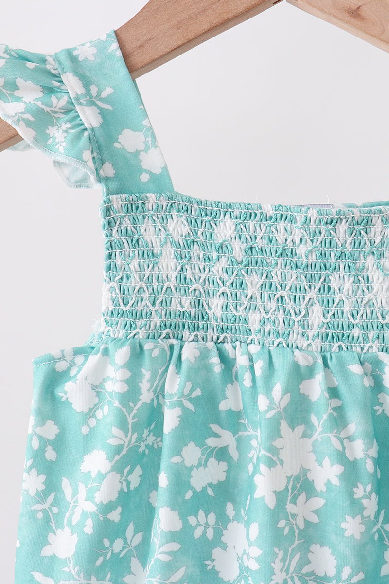 Sage Floral Smocked Bubble - Abbies Place