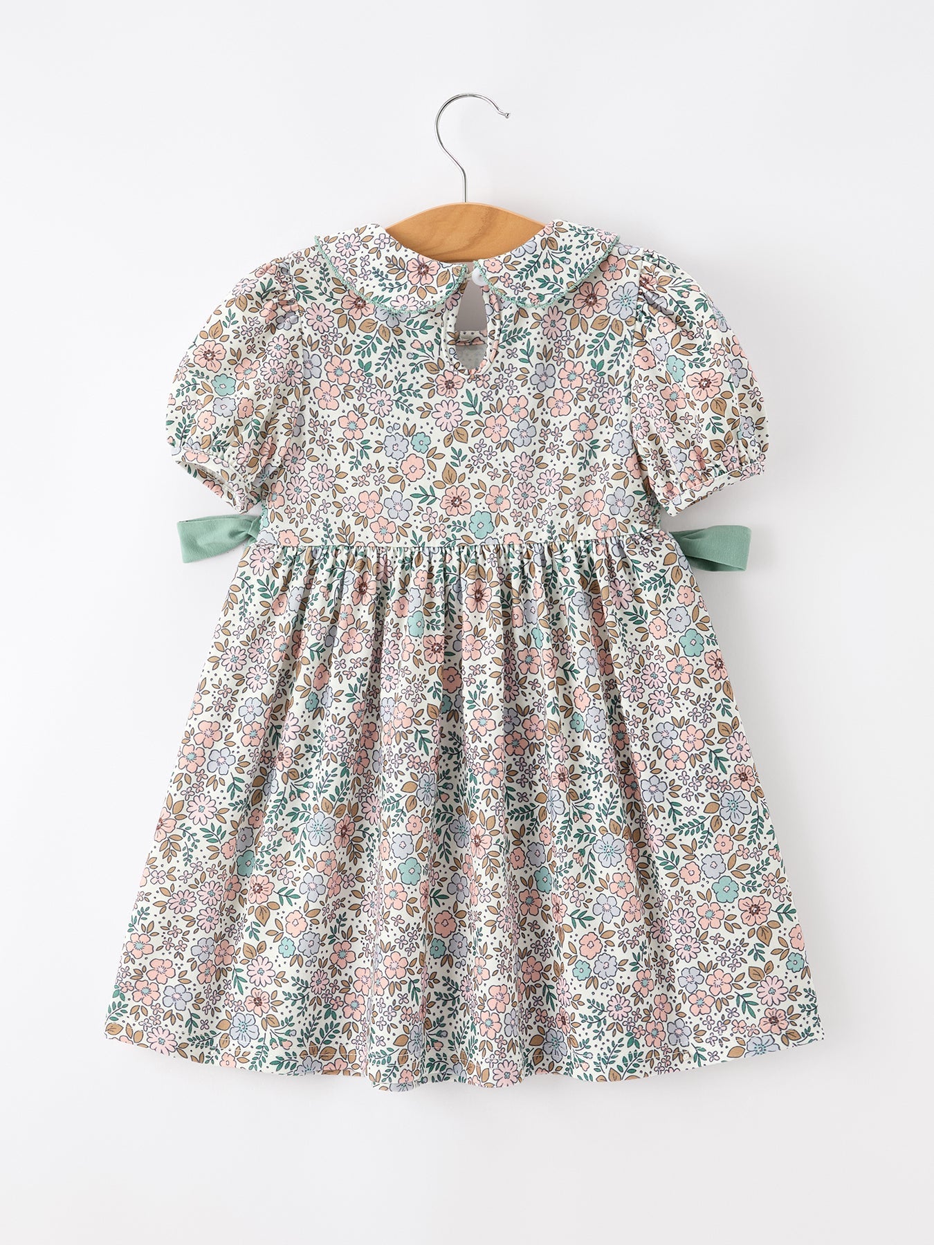 Sage Green Bow Floral Smocked Girl Dress - Abbies Place