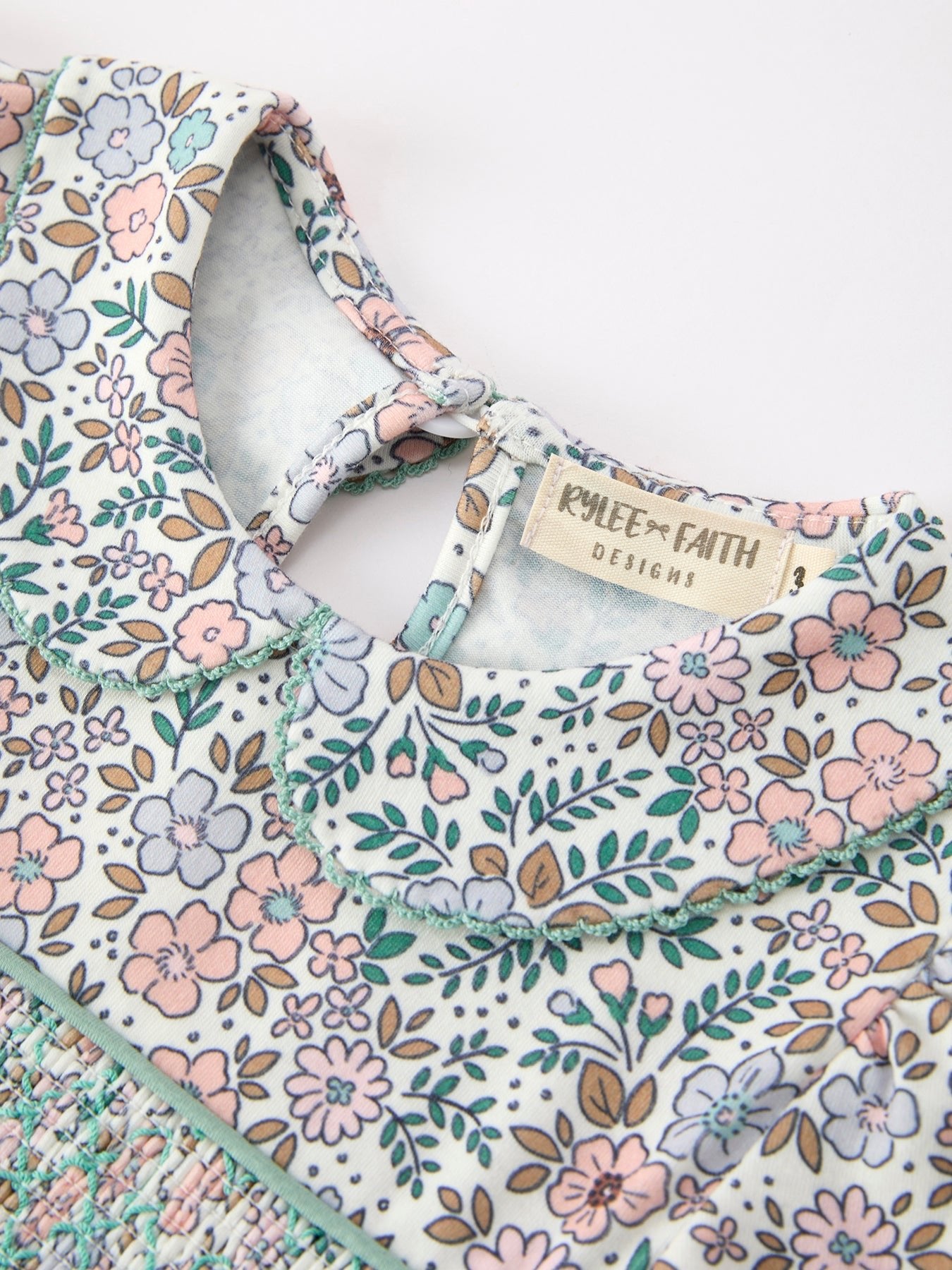 Sage Green Bow Floral Smocked Girl Dress - Abbies Place