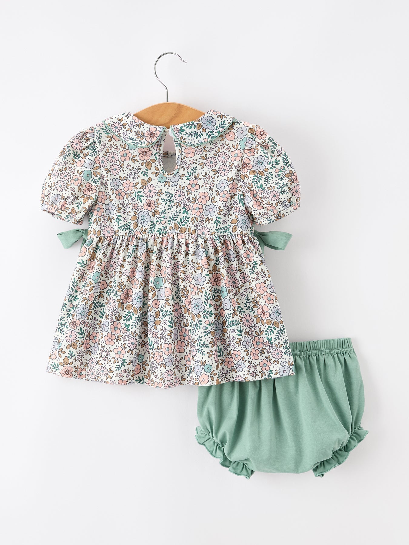 Sage Green Floral Smocked Girl Bloomer Set - Abbies Place