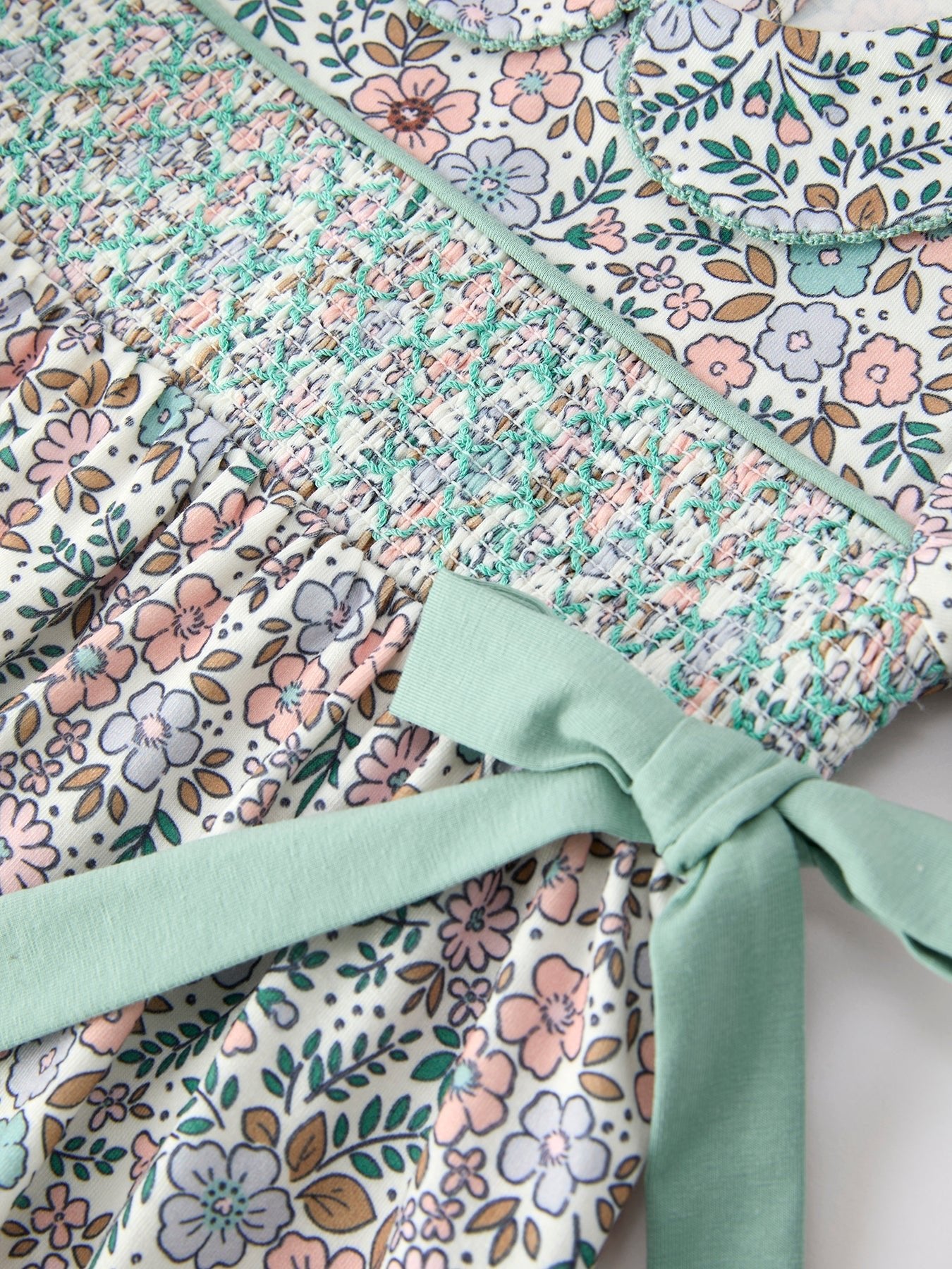 Sage Green Floral Smocked Girl Bloomer Set - Abbies Place