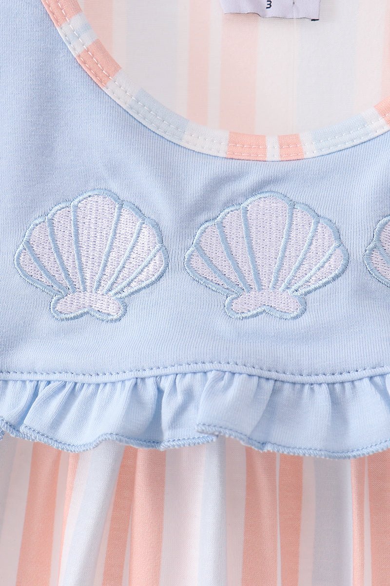 Seashell Stripe Embroidered Dress - Abbies Place