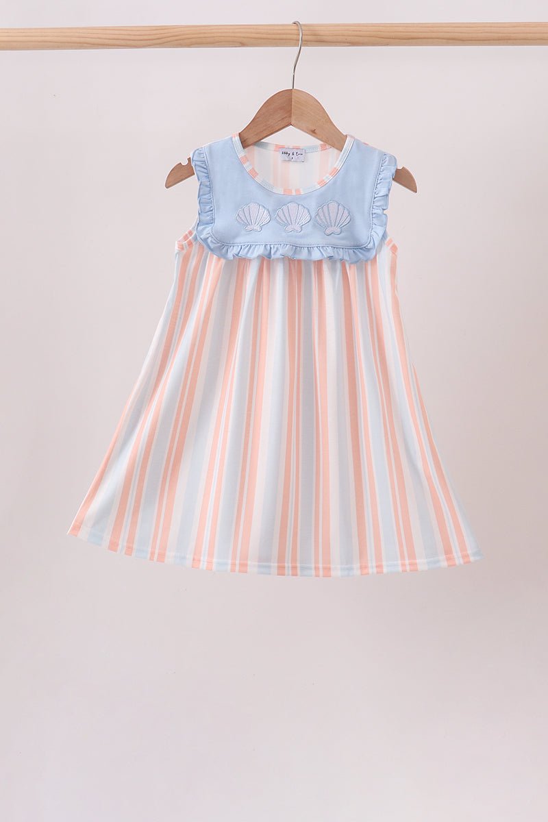 Seashell Stripe Embroidered Dress - Abbies Place