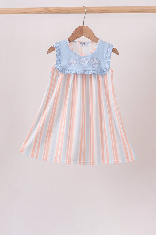 Seashell Stripe Embroidered Dress - Abbies Place