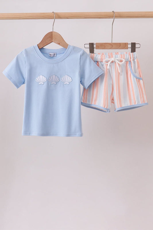 Seashell Stripe Embroidered Set - Abbies Place