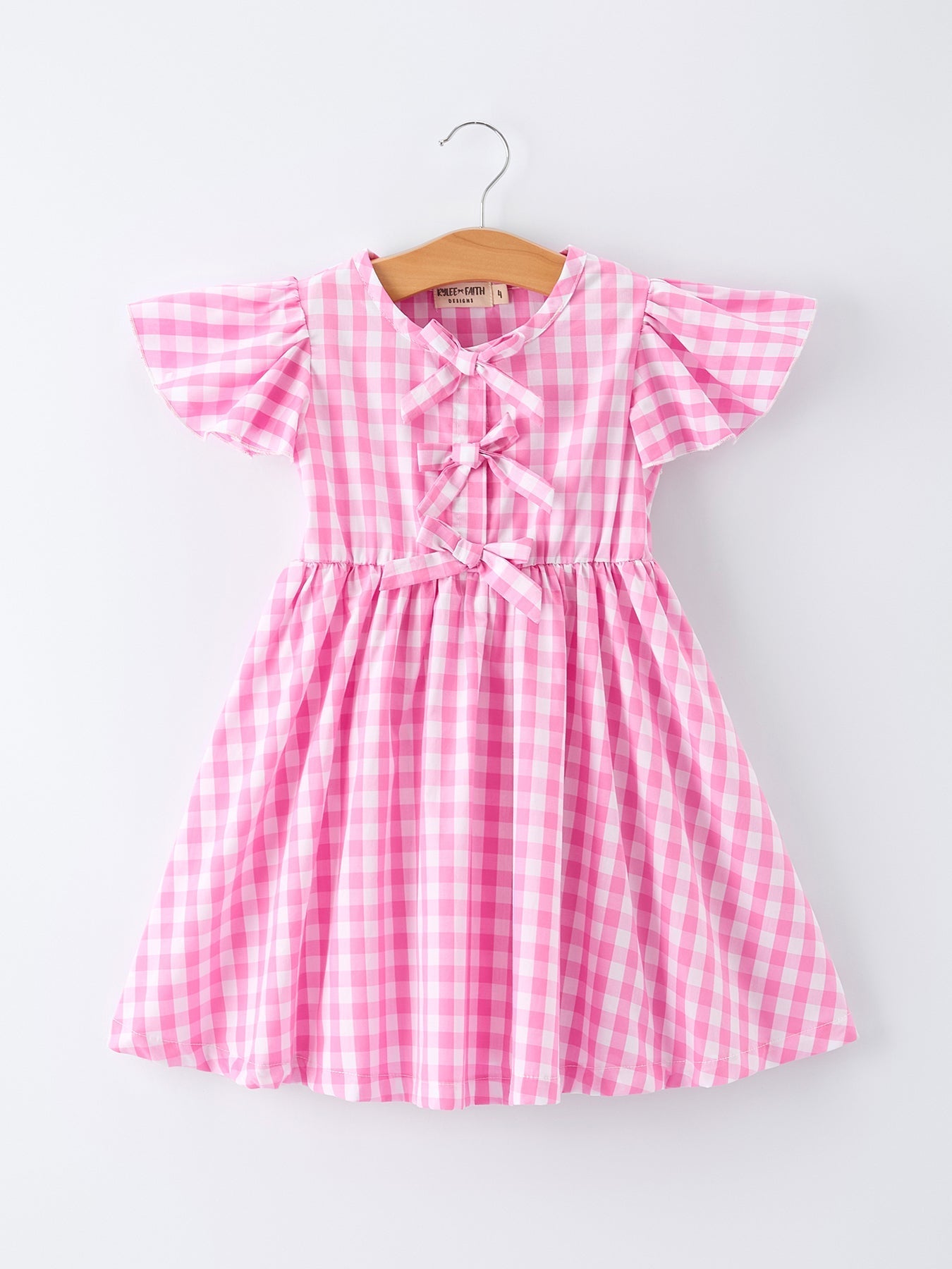 Spring Plaid Girls Dress Bow Flutter Sleeve - Abbies Place