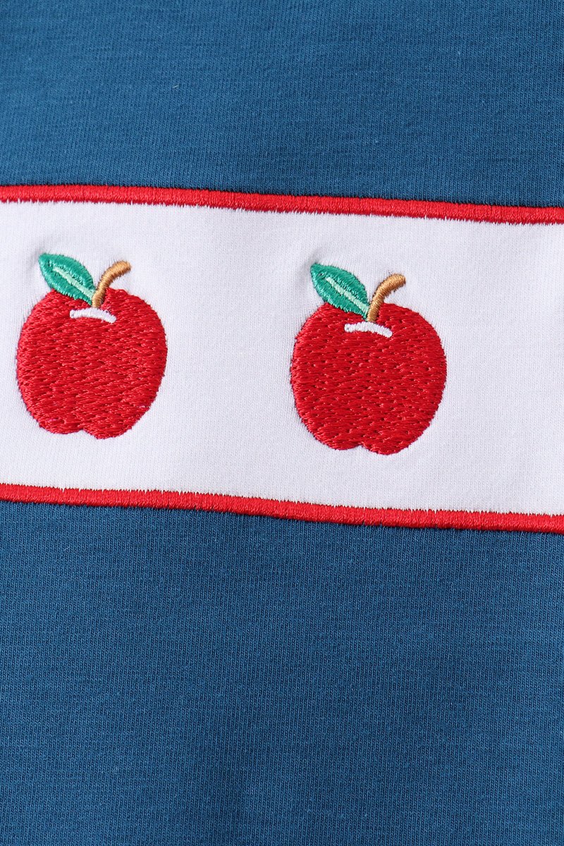 Teal Apple Embroidered Stripe Pants Set - Abbies Place