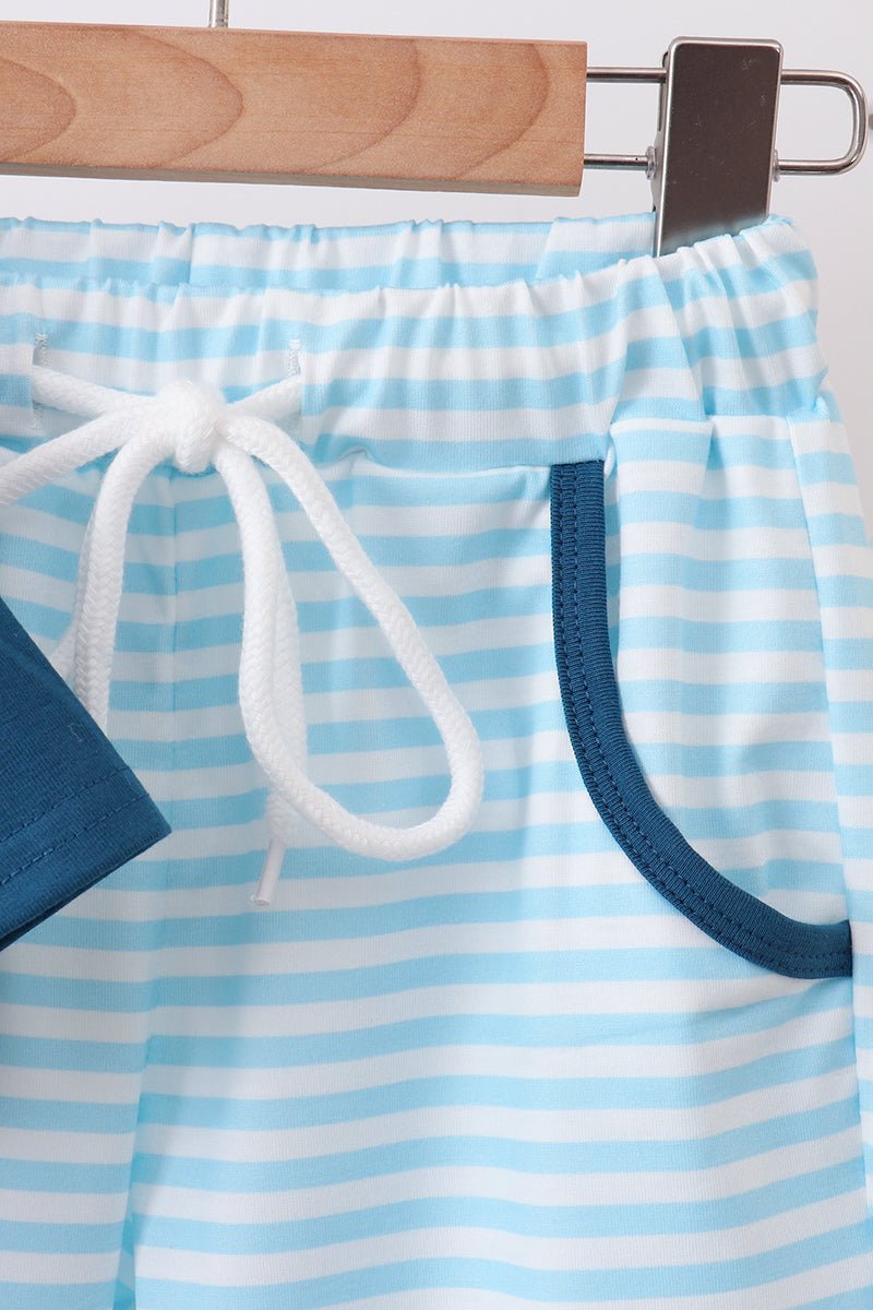 Teal Apple Embroidered Stripe Pants Set - Abbies Place