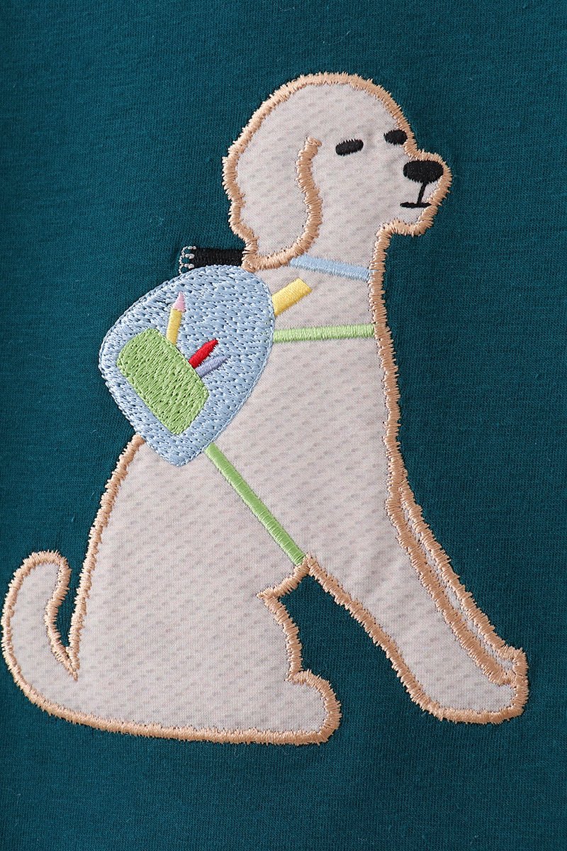 Teal Puppy Applique Plaid Set - Abbies Place
