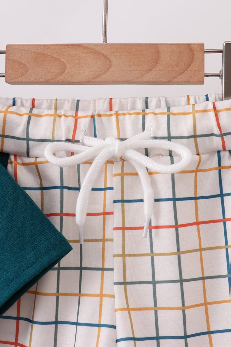 Teal Puppy Applique Plaid Set - Abbies Place