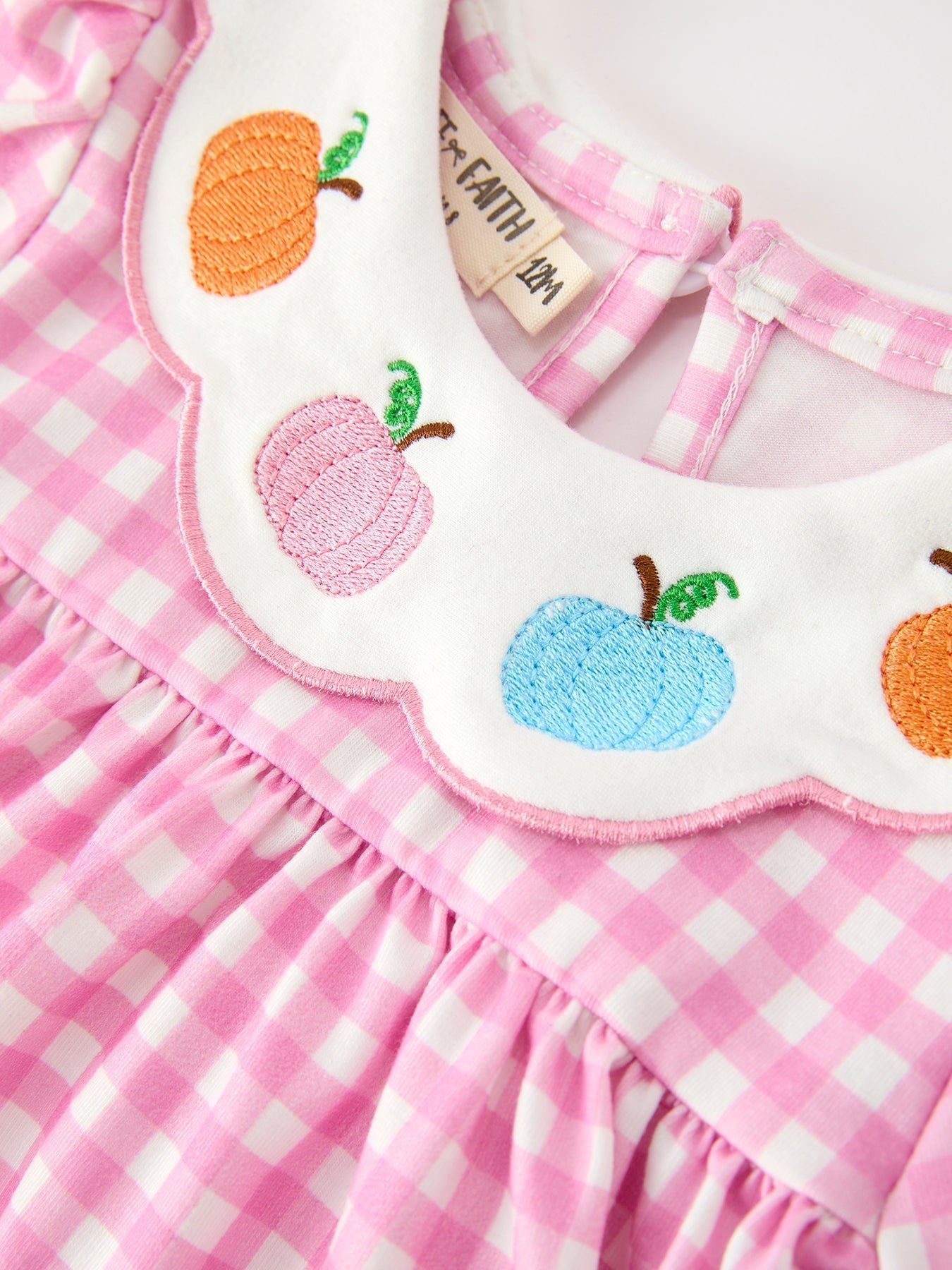 Thanksgiving Halloween Pumpkin Embroidery Pink Plaid Girls Bloomer Set - Abbies Place