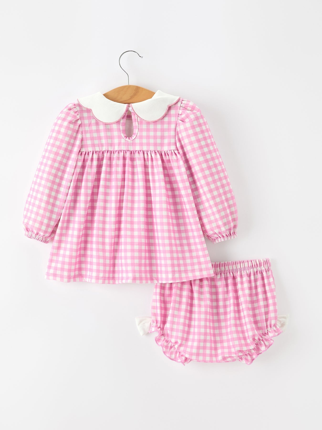Thanksgiving Halloween Pumpkin Embroidery Pink Plaid Girls Bloomer Set - Abbies Place