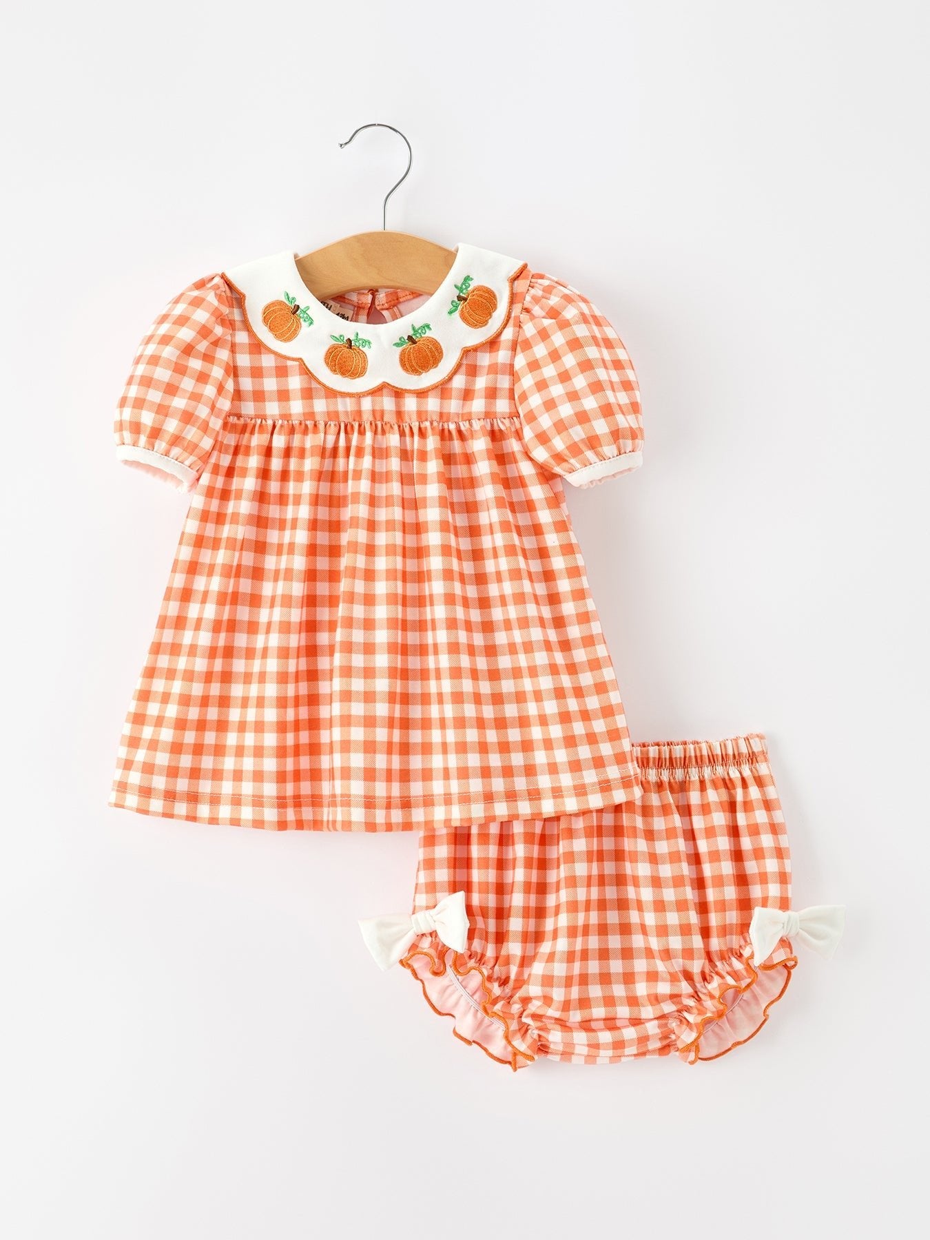 Thanksgiving Halloween Pumpkin Puff Sleeve Girls Bloomer Set - Abbies Place