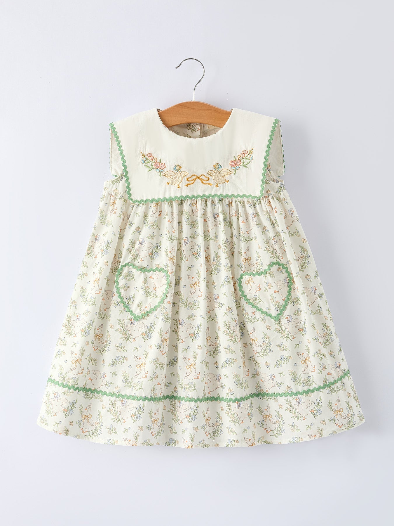 Vintage Floral Duck Embroidery Spring Girl Dress - Abbies Place