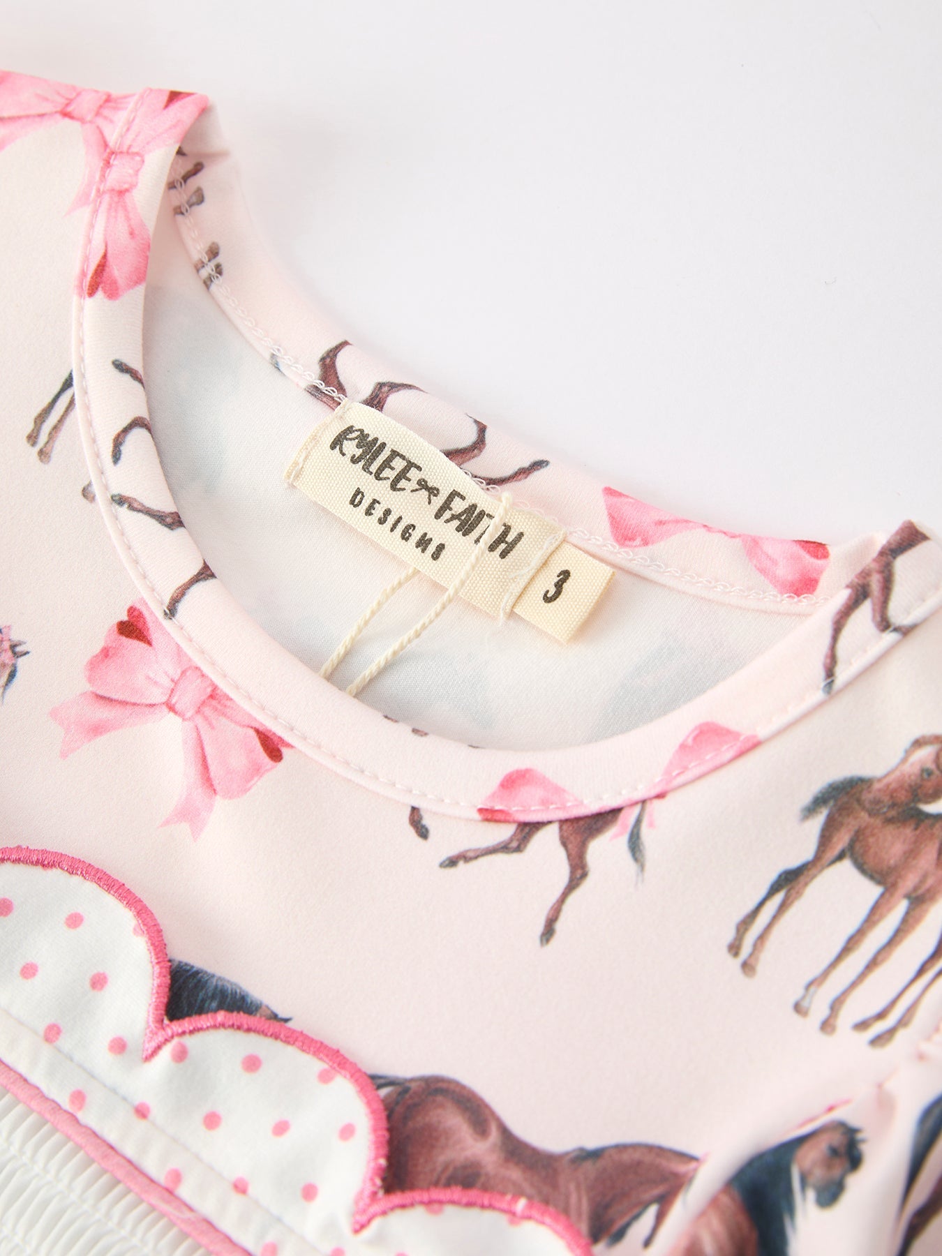 Western Horse Smocked Girls Dress Bow Ruffle Short Sleeve - Abbies Place