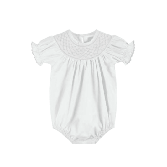 White and Pink Smocked Bubble Romper - Abbies Place