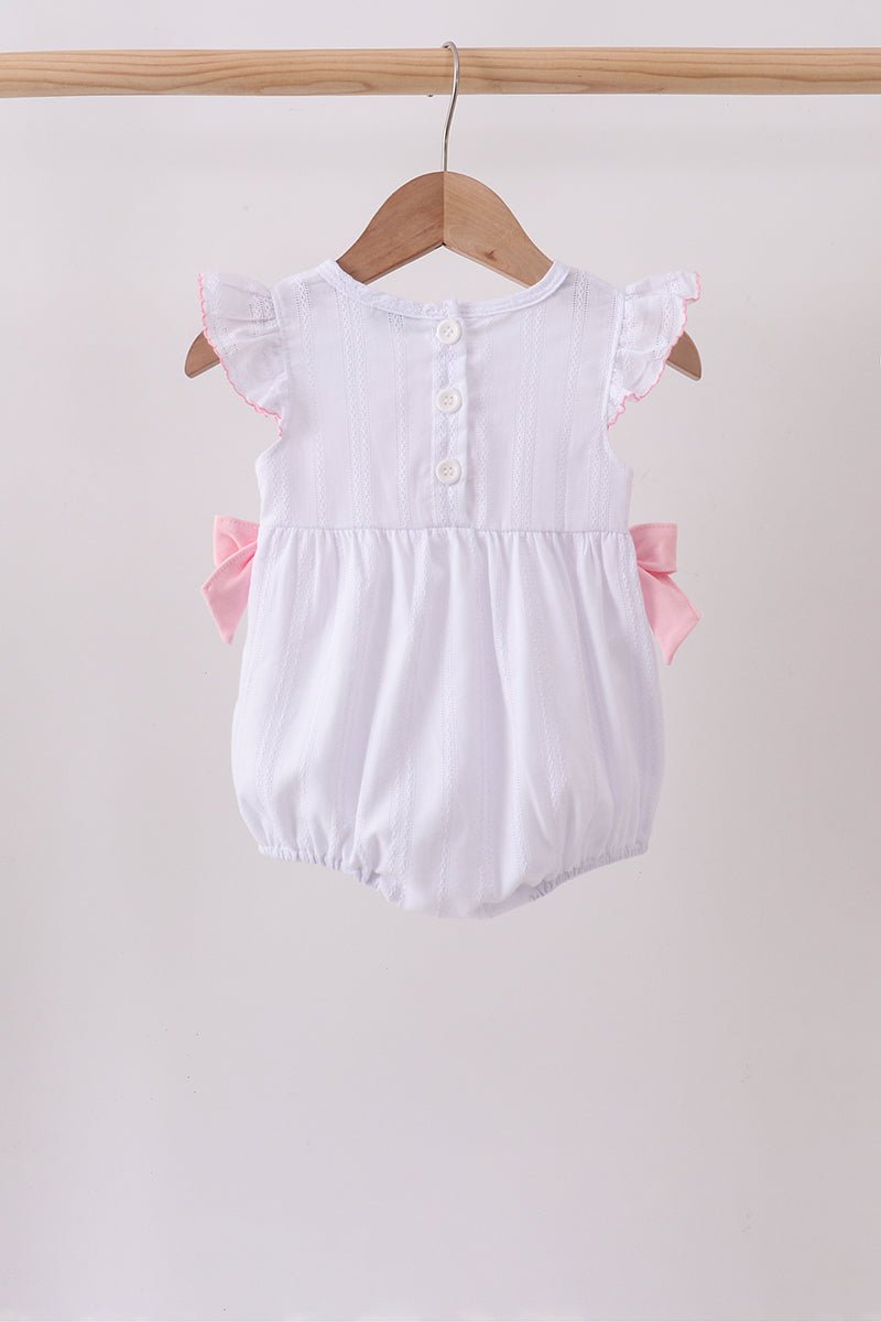 White Bow Smocked Jacquard Bubble - Abbies Place