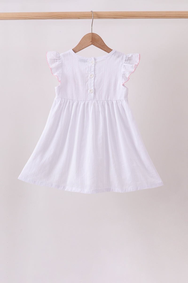 White Bow Smocked Jacquard Dress - Abbies Place