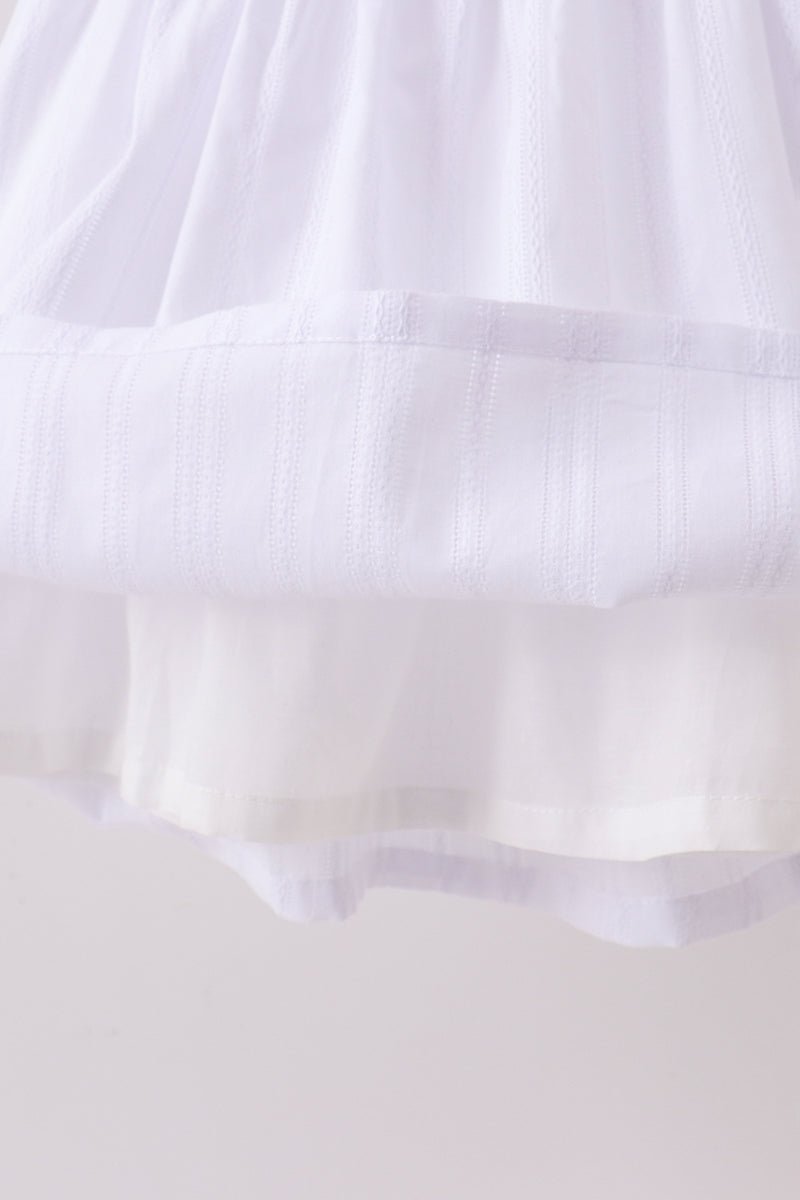 White Bow Smocked Jacquard Dress - Abbies Place