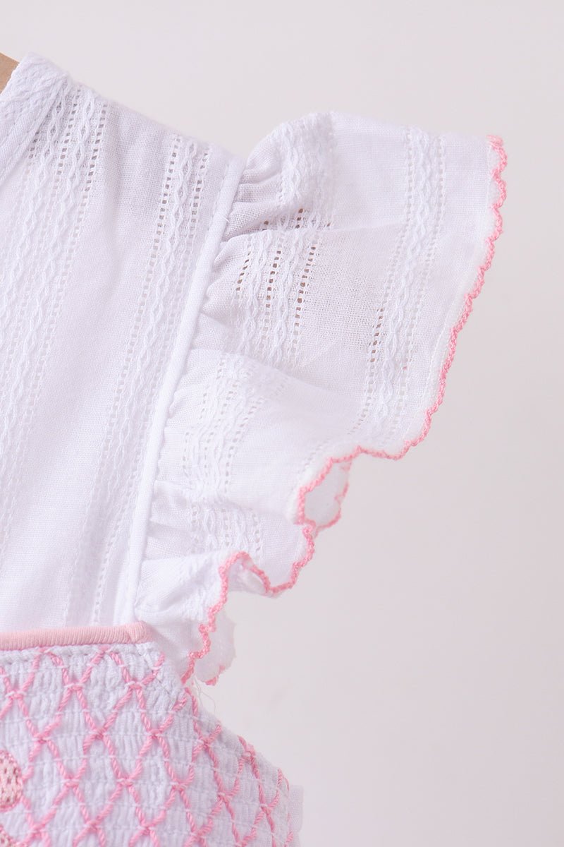 White Bow Smocked Jacquard Dress - Abbies Place