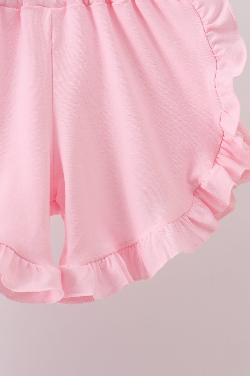 White Bow Smocked Jacquard Ruffle Shorts Set - Abbies Place