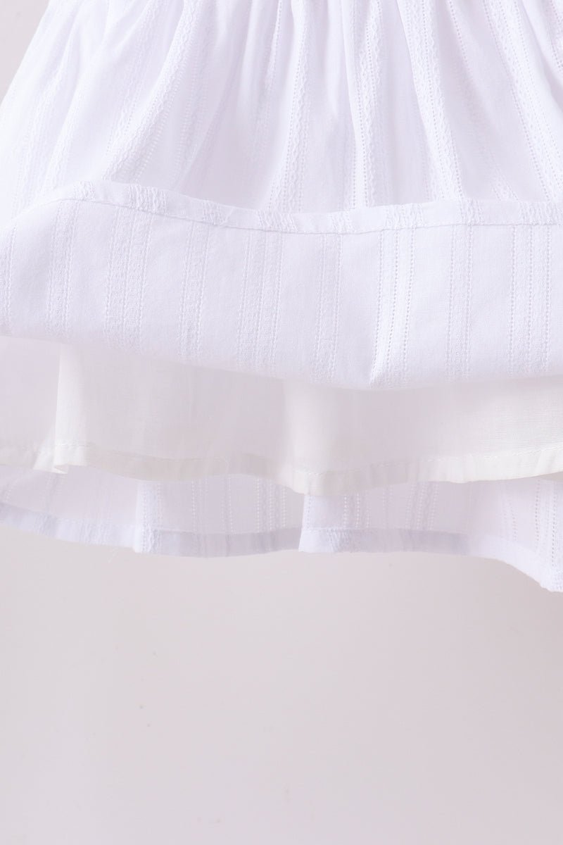 White Bow Smocked Jacquard Ruffle Shorts Set - Abbies Place