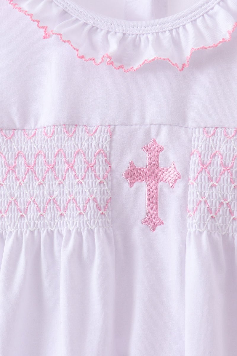 White cross smocked ruffle shorts set - Abbies Place