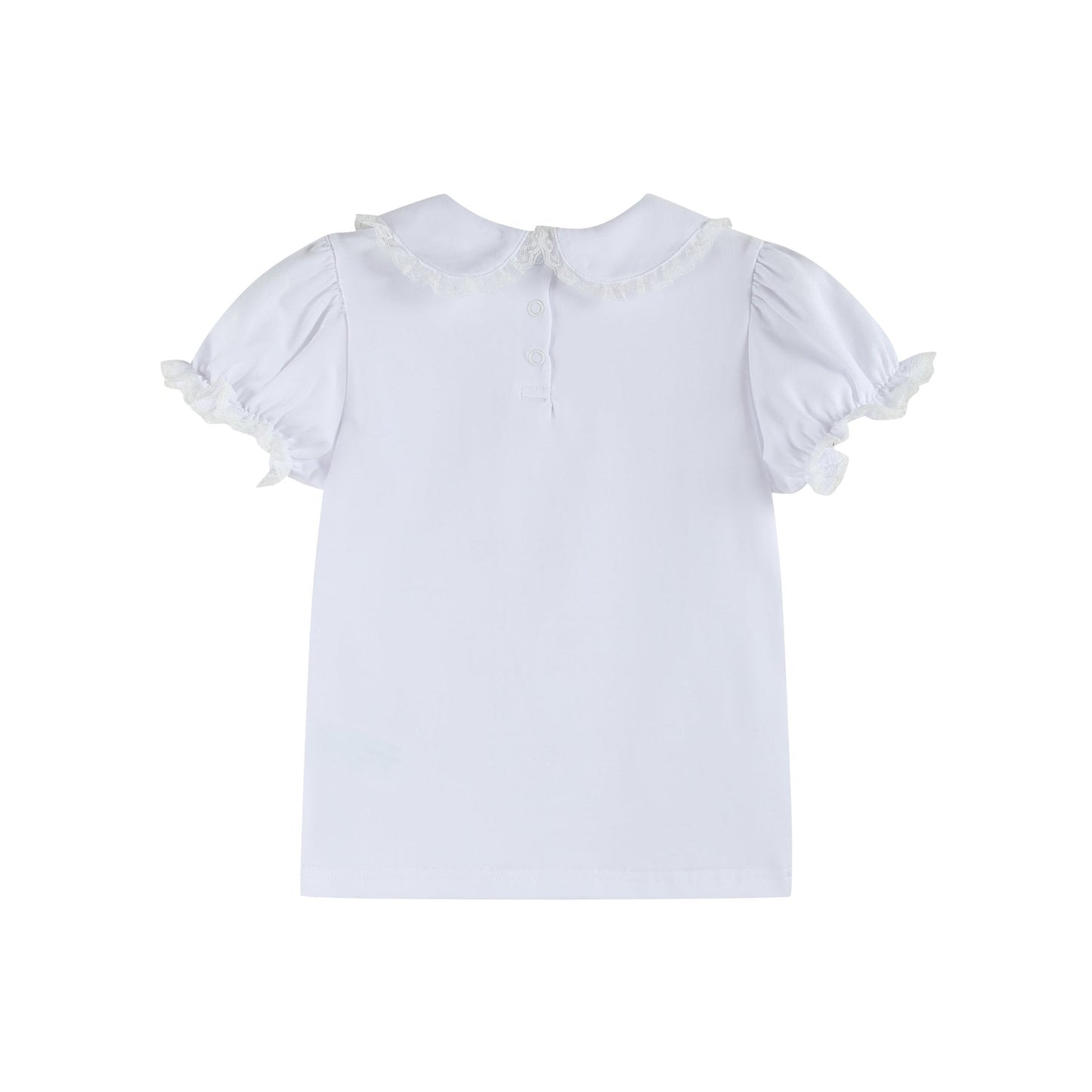 White Lace Collared Girls Short Bubble Sleeve Top - Abbies Place