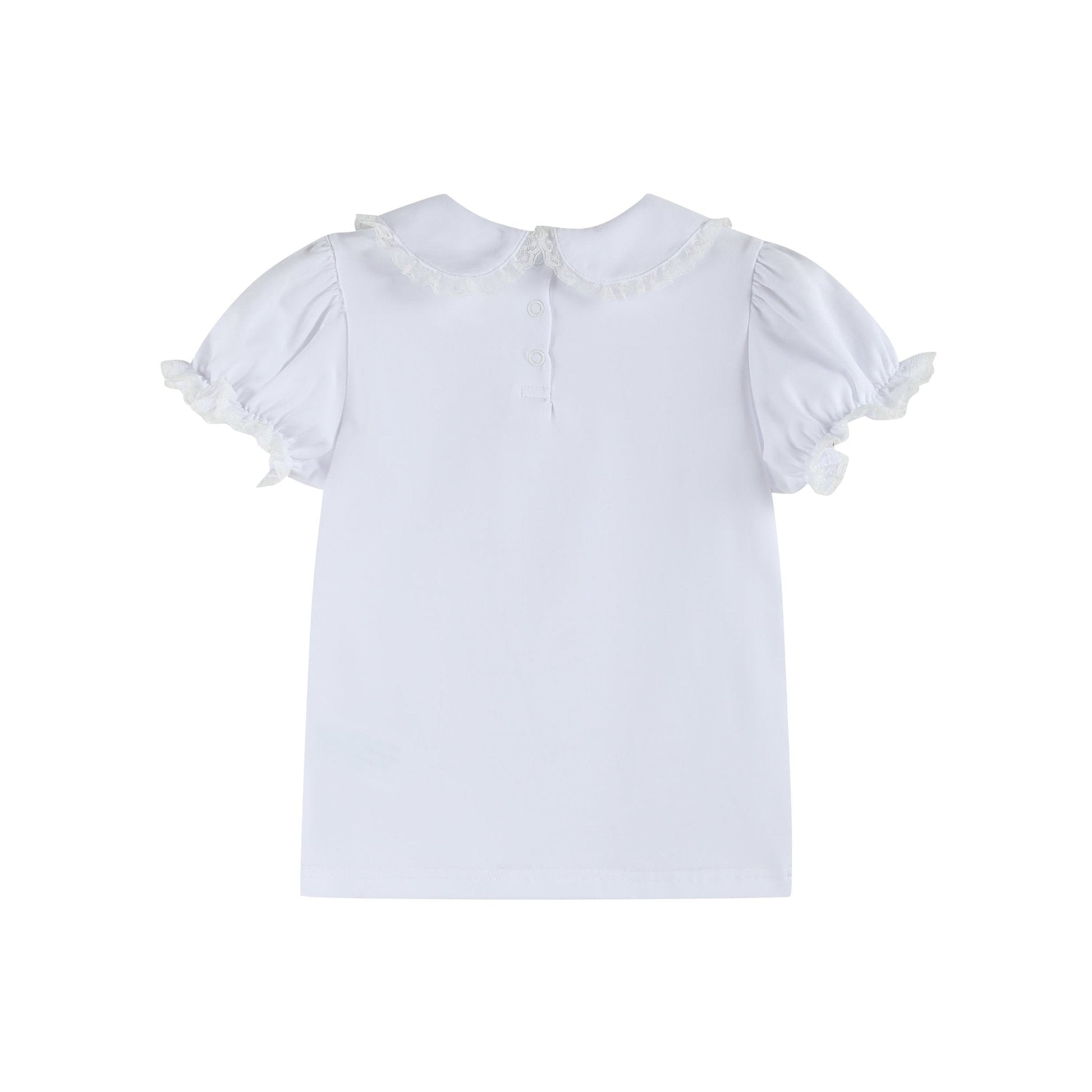 White Lace Collared Girls Short Bubble Sleeve Top - Abbies Place