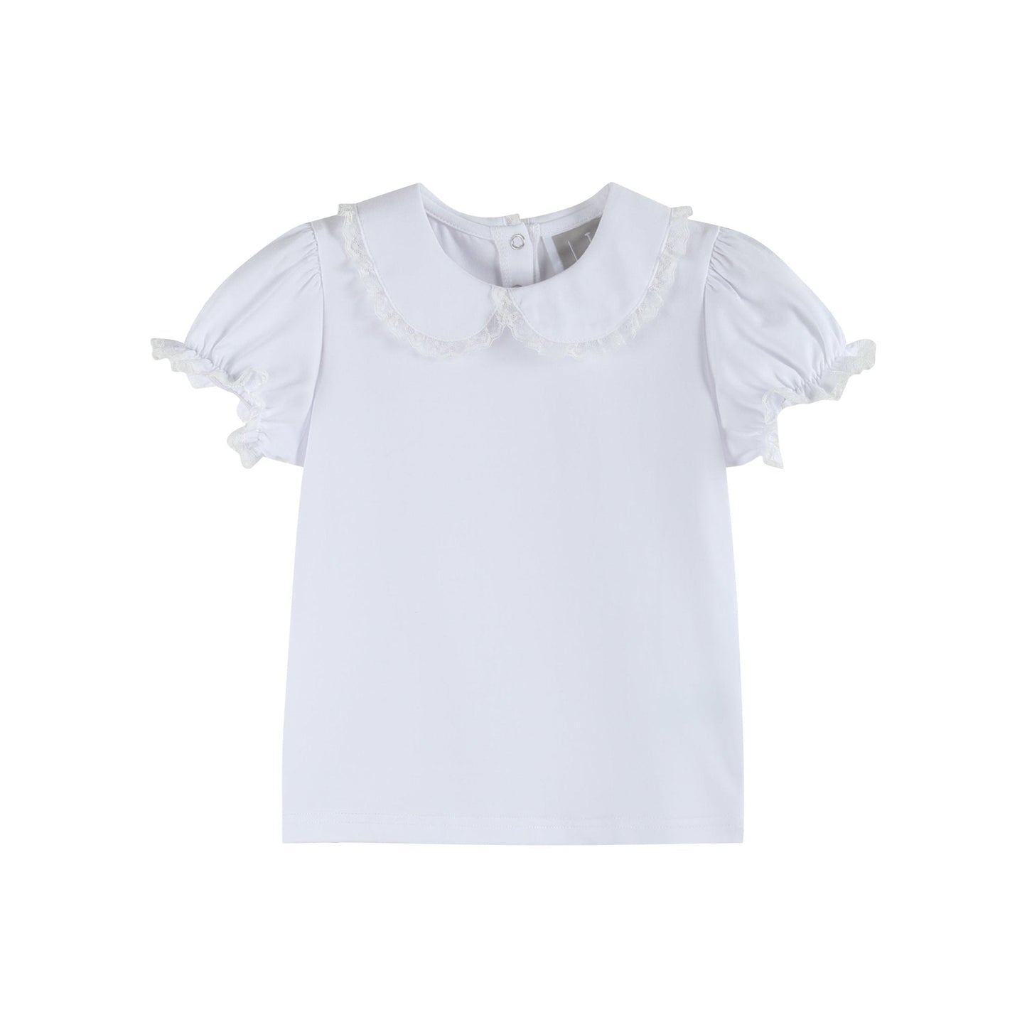 White Lace Collared Girls Short Bubble Sleeve Top - Abbies Place