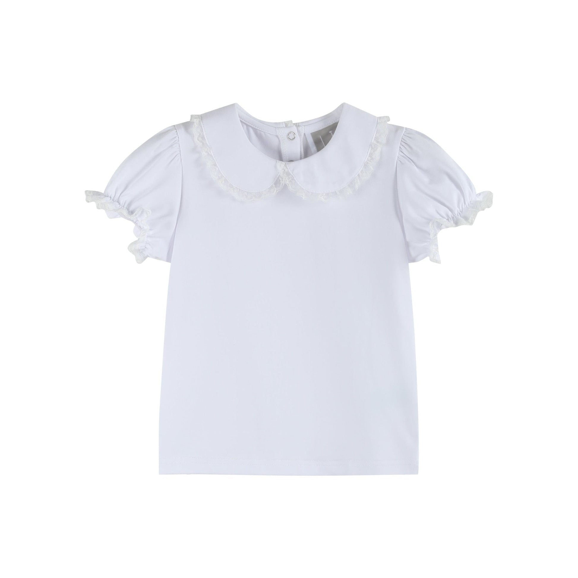 White Lace Collared Girls Short Bubble Sleeve Top - Abbies Place