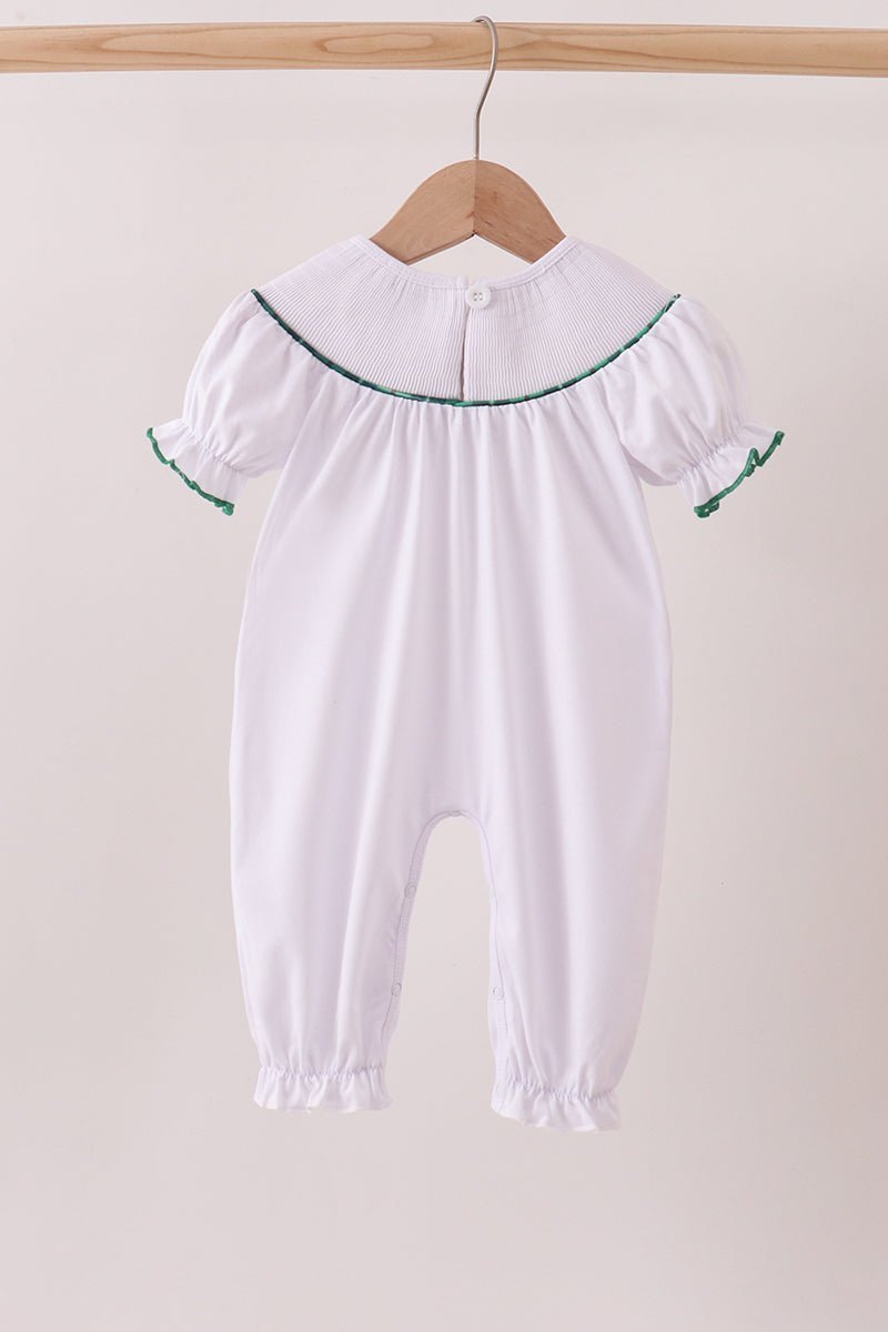 White wreath smocked romper - Abbies Place