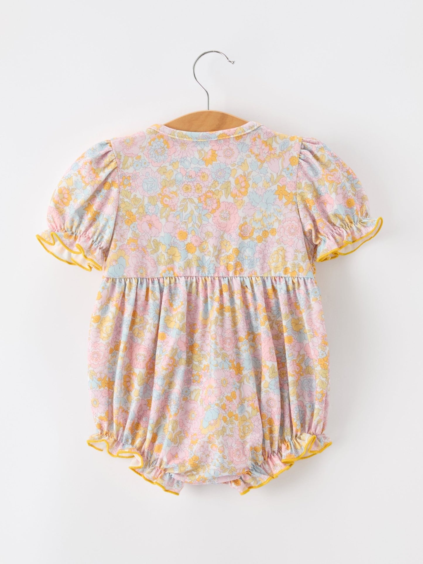 Yellow Bow Smocked Floral Baby Bubble - Abbies Place