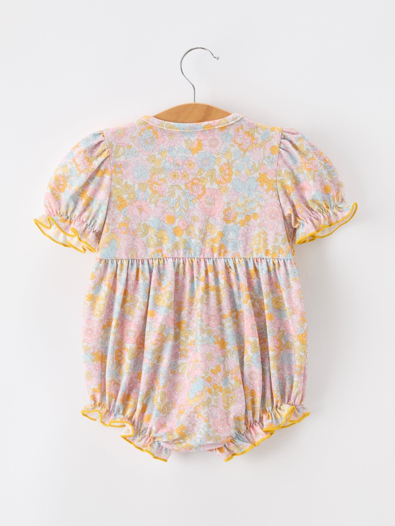 Yellow Bow Smocked Floral Baby Bubble - Abbies Place
