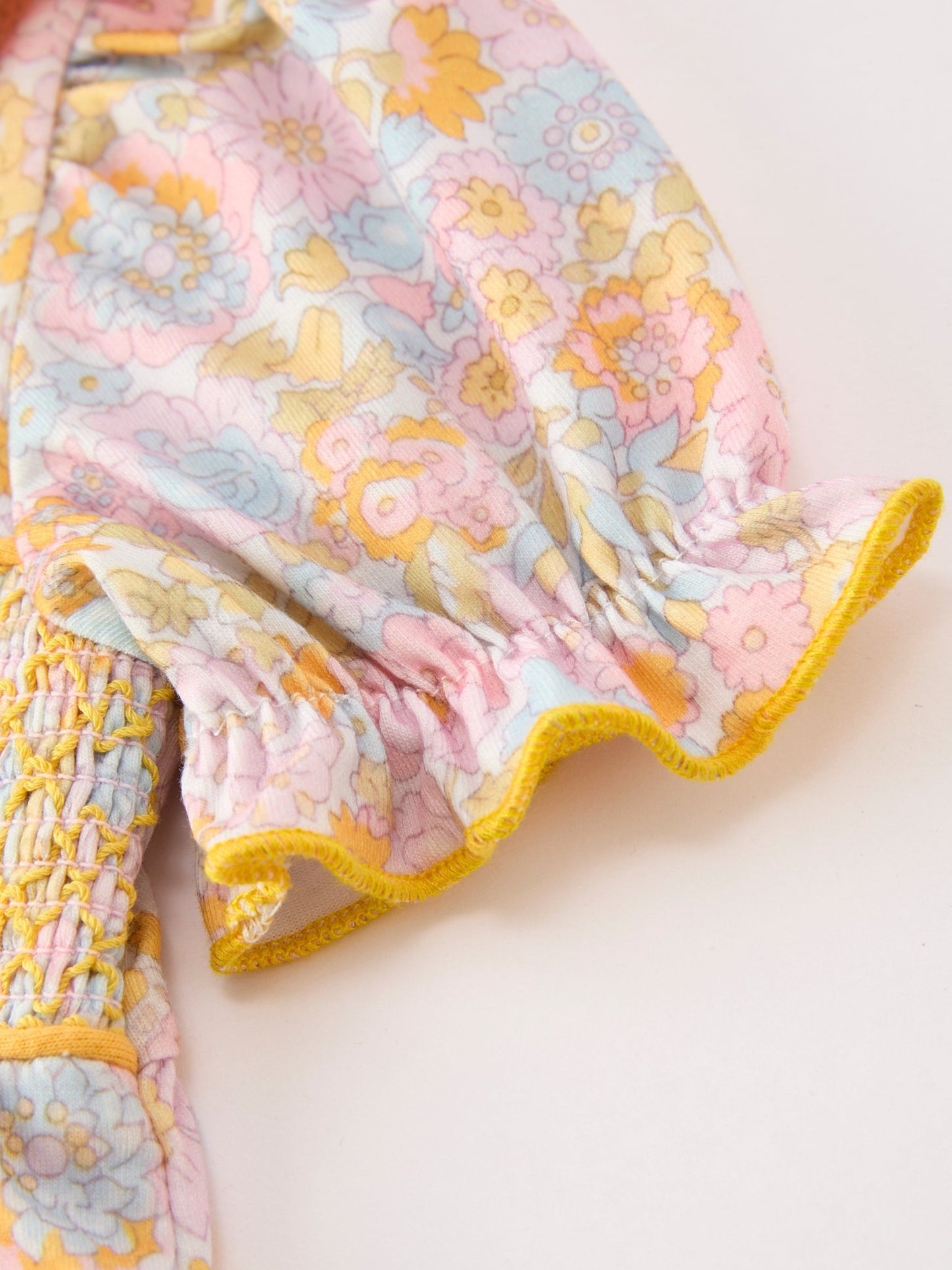 Yellow Bow Smocked Floral Baby Bubble - Abbies Place