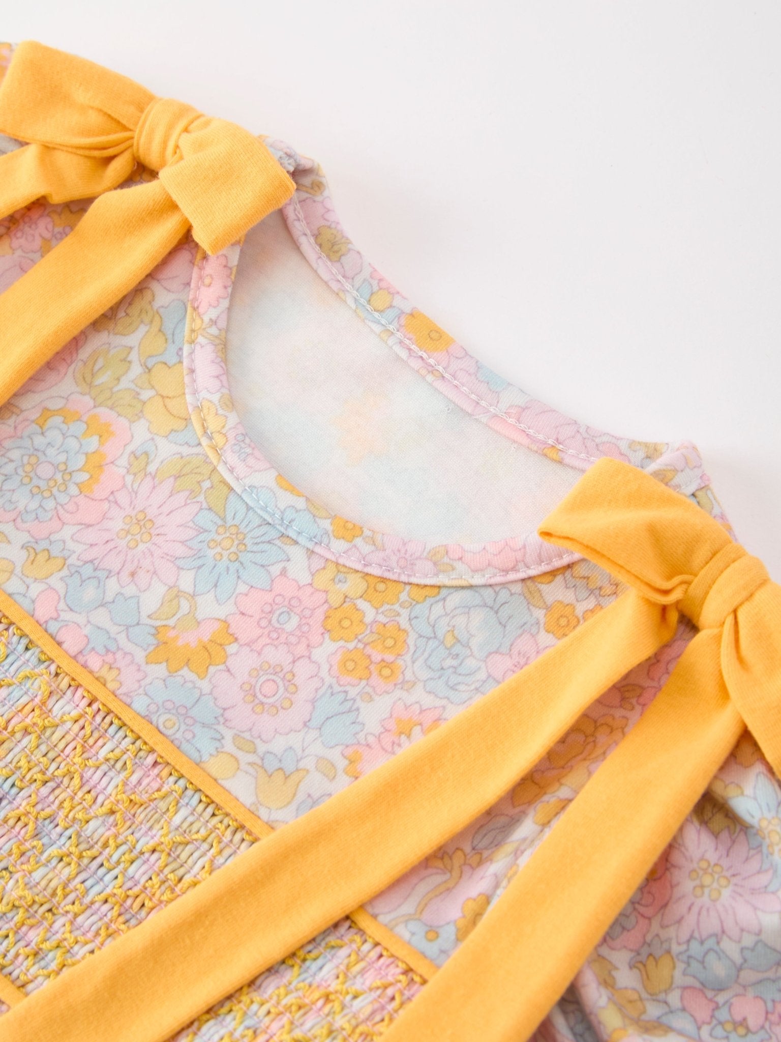 Yellow Bow Smocked Floral Baby Bubble - Abbies Place