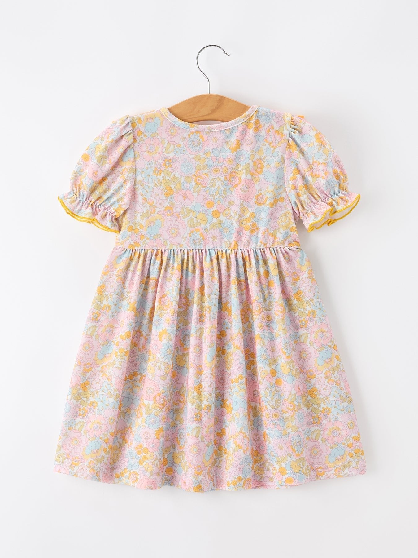 Yellow Bow Smocked Floral Girl Dress - Abbies Place