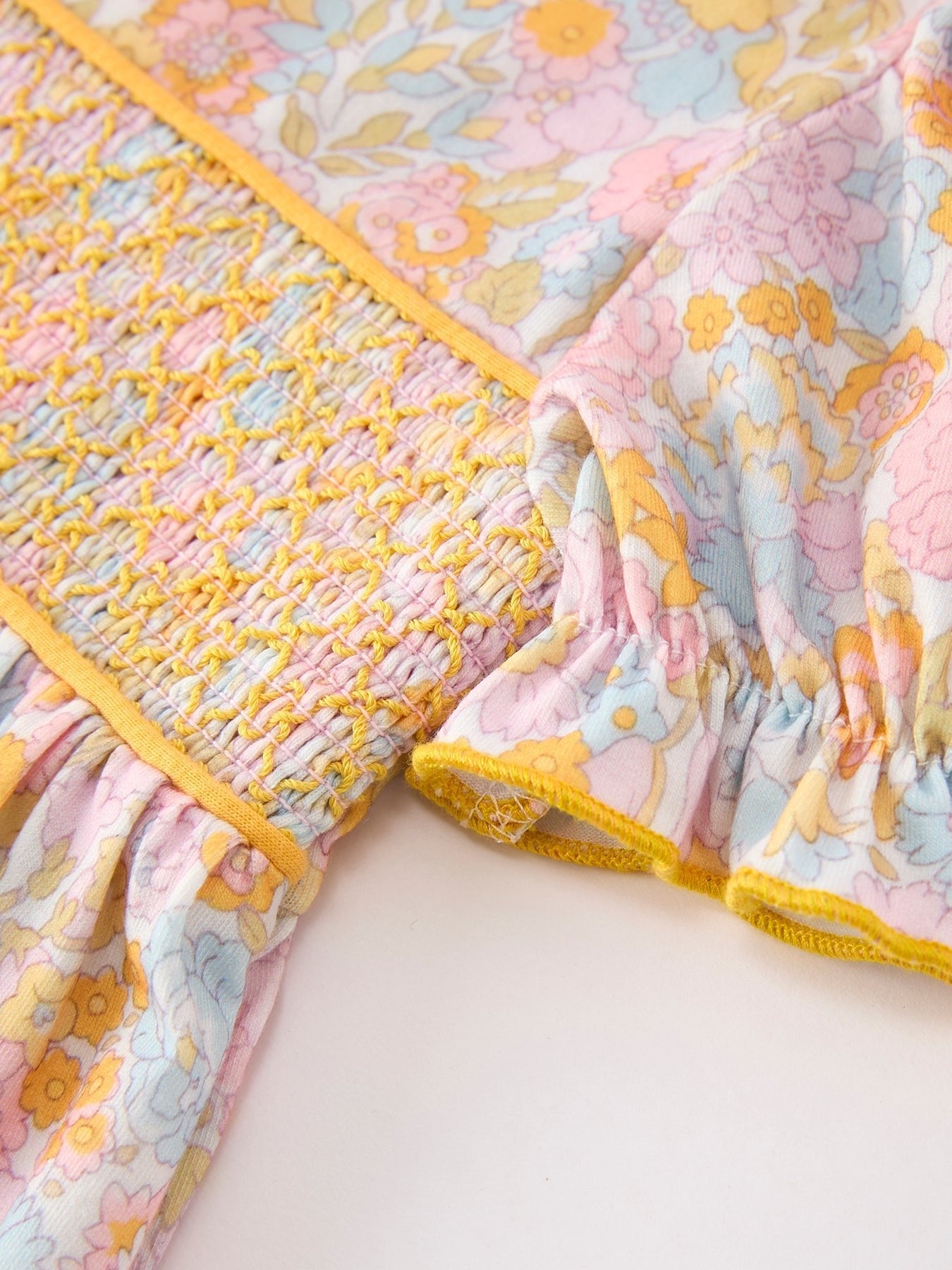 Yellow Bow Smocked Floral Girl Dress - Abbies Place
