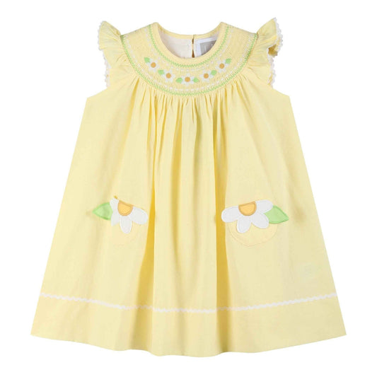Yellow Daisy Pocketed Smocked Bishop Dress - Abbies Place