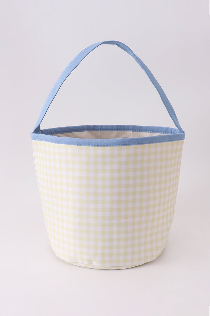 Yellow Pumpkin Applique Gingham Basket - Abbies Place