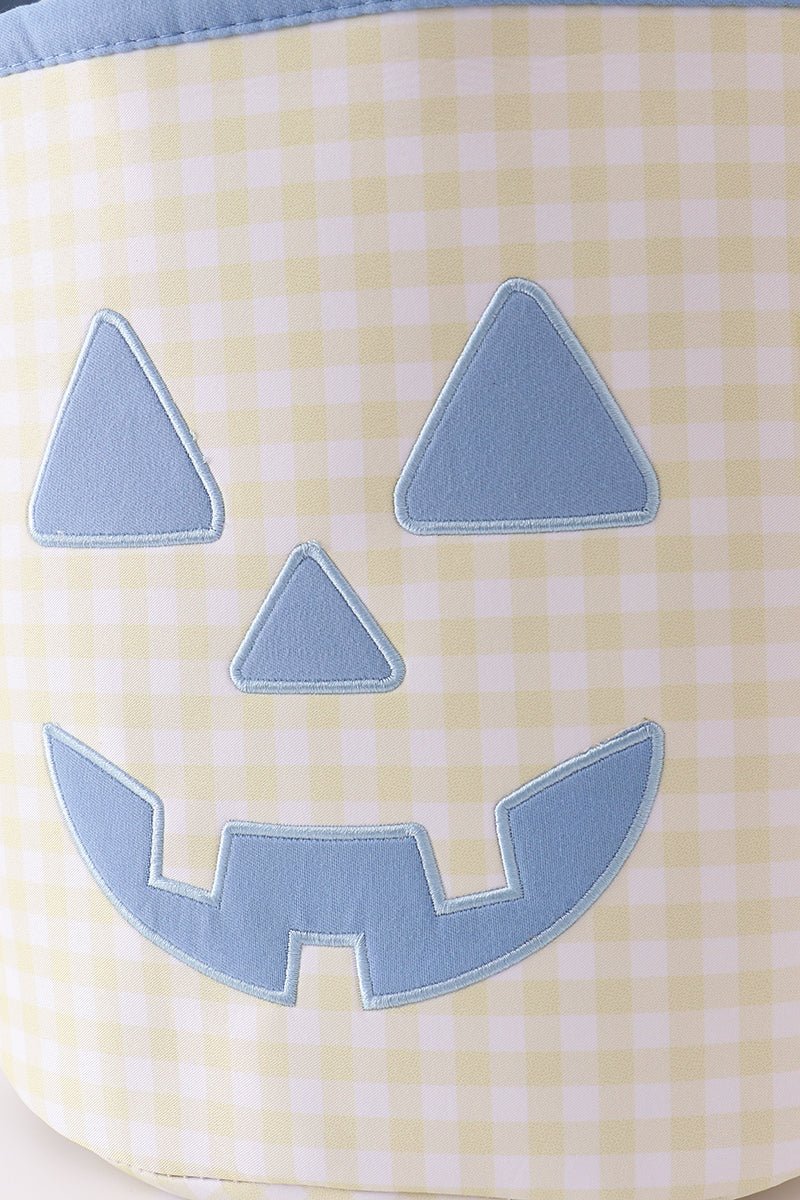 Yellow Pumpkin Applique Gingham Basket - Abbies Place