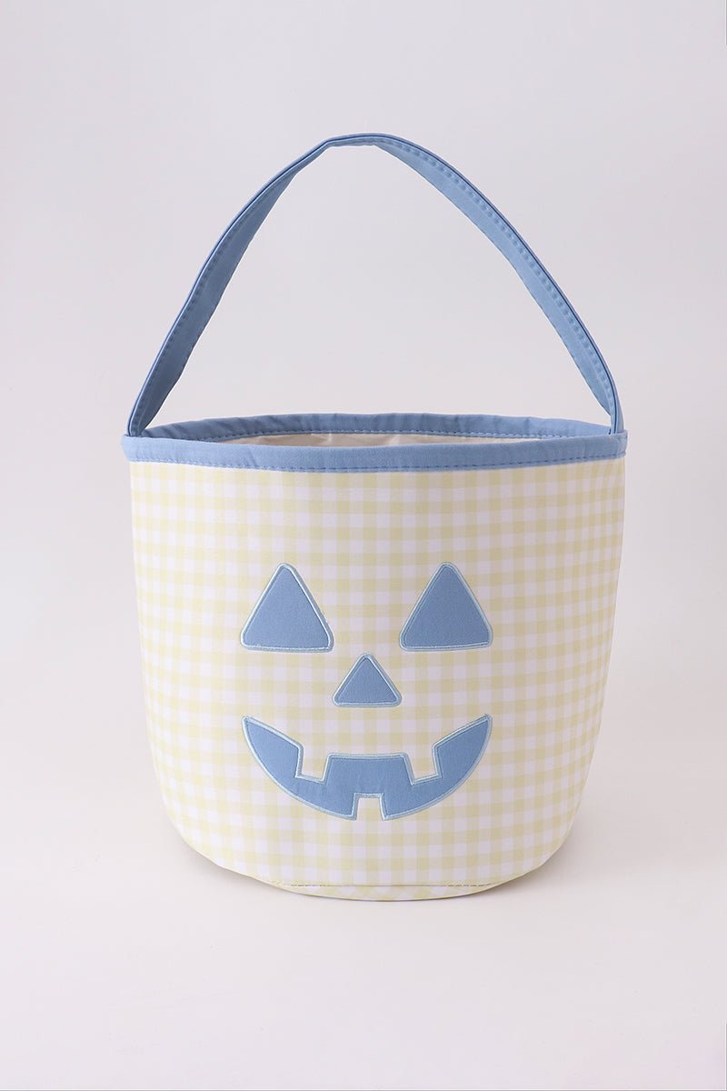 Yellow Pumpkin Applique Gingham Basket - Abbies Place